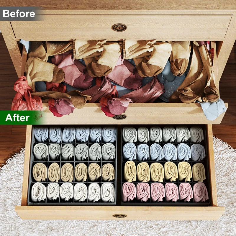 UniQart ® 24-Cell Collapsible Storage Organizer – Divider for Socks, Underwear & Accessories