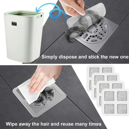 UniQart ® 10 Pcs Disposable Drain Hair Catcher Stickers – Anti-Clog Mesh Filter for Bathroom, Sink & Kitchen
